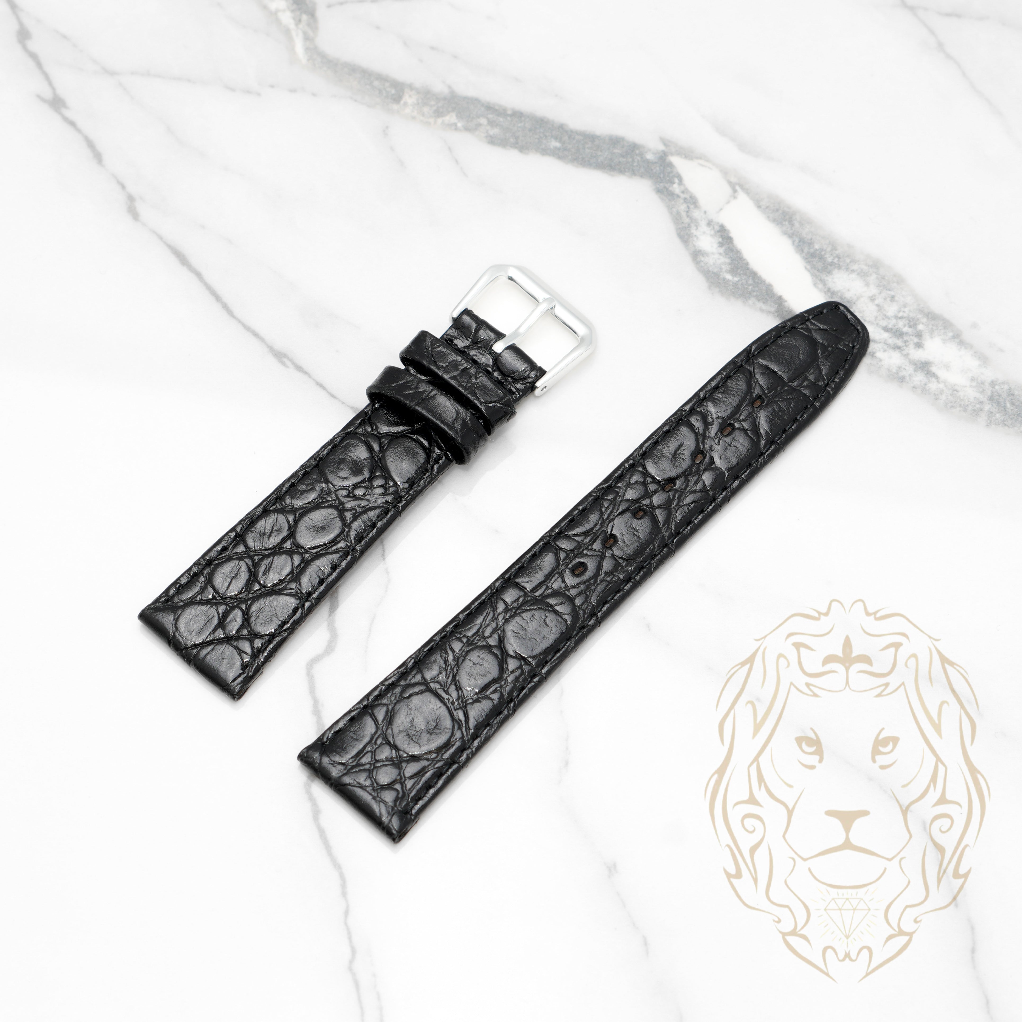 Bracelet en Cuir - 110 Crocodile Noir & Noir