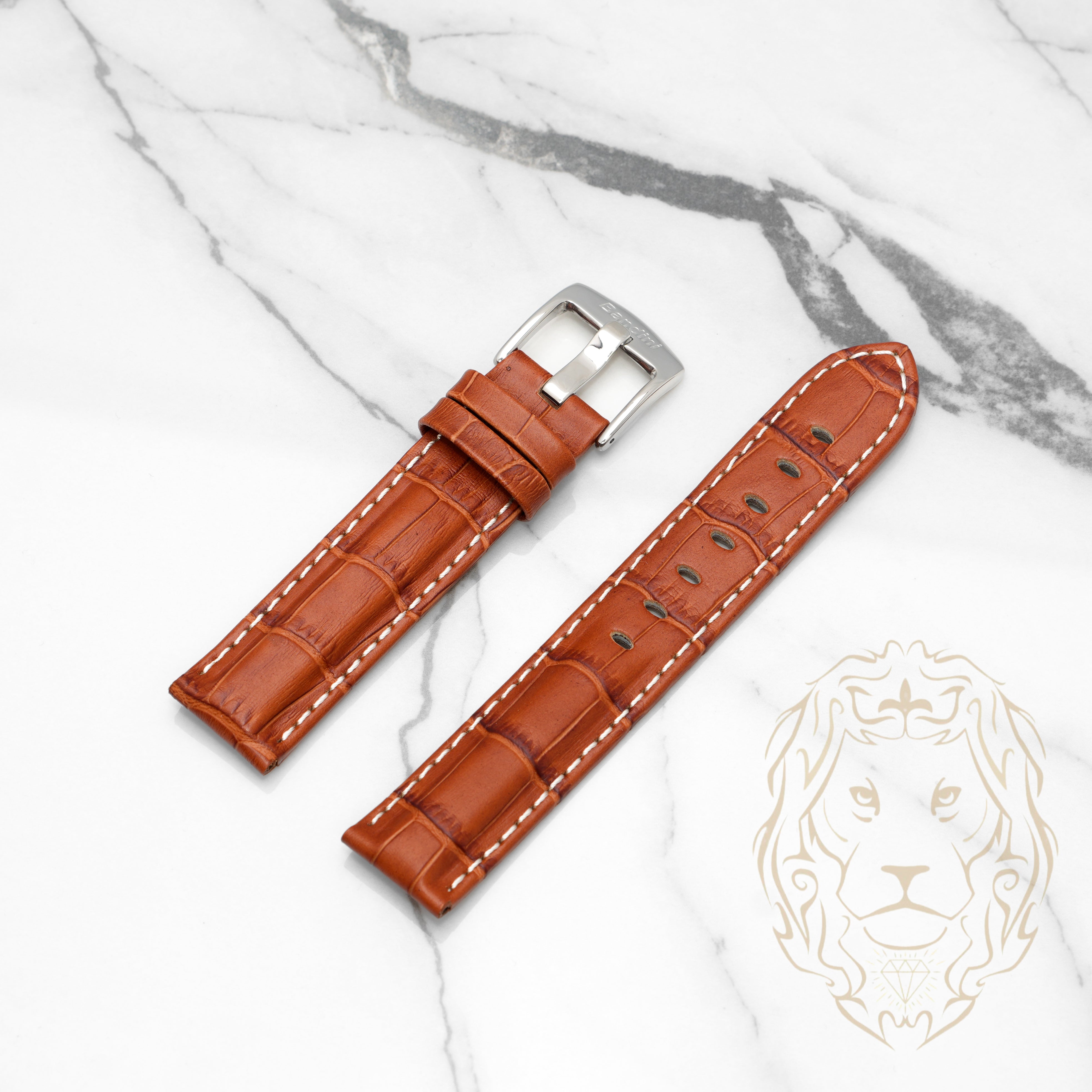 Bracelet en Cuir - 518S Alligator Tan & Blanc