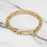 Men's Bracelet - 10K Yellow Gold Byzantine with box lock paved with natural diamonds 1.5CT 7mm 8.5" - BRGD005