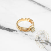 Engagement ring - 14K two-tone yellow & white gold lab brilliant cut diamond with split pave setting 0.20CT - RIGL008