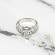 Bague de fiançailles - Or 18K blanc diamant naturel coupe ovale avec monture pavé 1.10CT - RIGD033