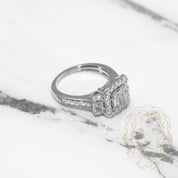 Bague de fiançailles - Or 14K blanc vintage halo pavé & coussin composé de diamant naturel coupe baguette 1.50CT - RIGD035