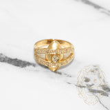Ladies ring - 18K yellow gold ellipse with cz pave bands - RIG465