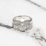 Bague - Or 14K blanc style complexe sertie de diamant naturels coupe baguette & rond 2.0CT - RIGD037