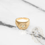 Bague - Or 14K jaune signet halo & diamant naturel coupe brillant 0.65CT - RIGD042