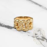 Bague - Or 10K jaune maillons cuban link pavé de diamants lab 1.50CT - RIGL011