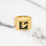 Bague - Or 10K deux tons jaune & blanc signet carré avec aigle - RIG472