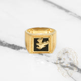 Bague - Or 10K deux tons jaune & blanc signet carré avec aigle - RIG473