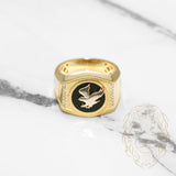 Bague - Or 10K deux tons jaune & blanc aigle avec bordure pavé cz - RIG471