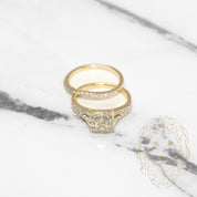 Bague de fiançailles - Or 14K jaune ensemble de mariée (2) halo diamant naturel coupe brillant & bande semi-éternité 1.00CT - RIGD048