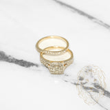 Bague de fiançailles - Or 14K jaune ensemble de mariée (2) halo diamant naturel coupe brillant & bande semi-éternité 1.00CT - RIGD048