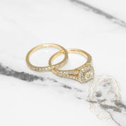 Bague de fiançailles - Or 14K jaune ensemble de mariée (2) halo diamant naturel coupe brillant & bande semi-éternité 1.00CT - RIGD048