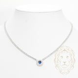 Women's Necklace - Sterling silver tennis & blue brilliant cut stone with cz pavé halo - CHS056