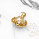 Pendant - 10K gold two-tone yellow & white spinning globe "WORLD IS YOURS" polished - PEG360