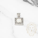 Pendant - Silver square opal with Greek key border - PES003