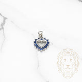 Pendentif - Argent coeur avec halo en pierre bleue cz - PES017