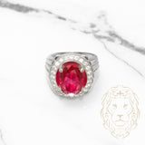 Bague homme - Argent pierre rouge coupe ovale avec halo cz - RIS003