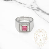 Bague homme - Argent pierre rouge cz carré avec bordure pavé - RIS005