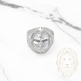 Bague homme - Argent pierre cz coupe ovale avec phénix  sur les côtés - RIS009