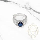 Bague homme - Argent pierre bleue coupe ovale facette en baguette cz - RIS010