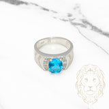 Bague homme - Argent pierre aqua coupe ovale facette en baguette cz - RIS013