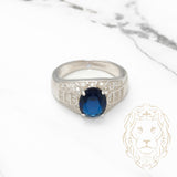 Bague homme - Argent pierre bleue cz coupe ovale & motif de pavé complexe - RIS015