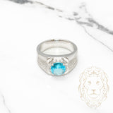 Bague homme - Argent pierre aqua coupe brillant avec halo pavé cz - RIS020
