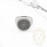 Bague homme - Argent rond facette pavé de pierres cz noires & monture pavé cz - RIS023