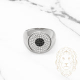 Bague homme - Argent rond facette pavé de pierres cz noires & blanches - RIS025