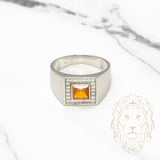 Bague homme - Argent pierre jaune coupe radiant & halo pavé cz - RIS026