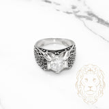 Bague homme - Argent pierre cz coupe ovale avec monture à motifs - RIS031
