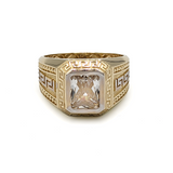 Bague - Or 10K jaune motif clé grecque avec cz carré - RIG095