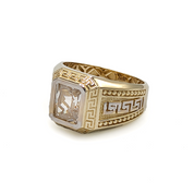 Ring - 10K Yellow Gold Greek key motif with square cz - RIG095