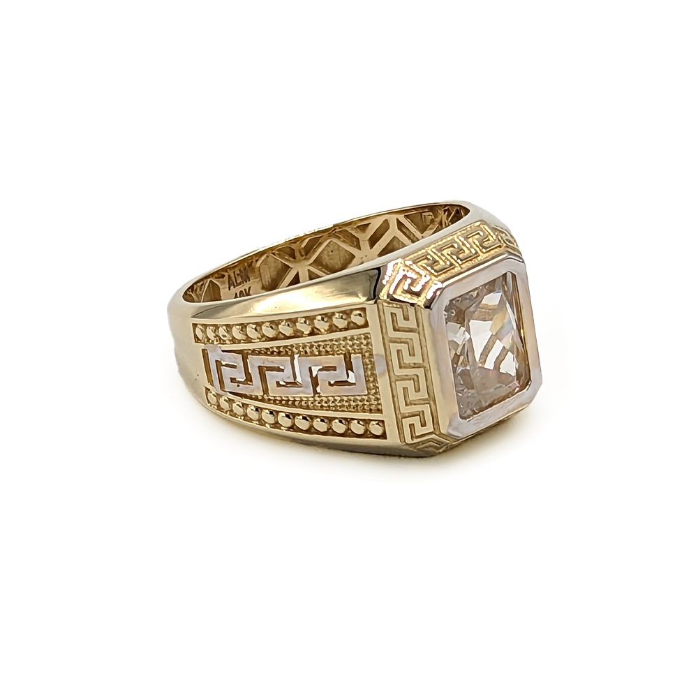Ring - 10K Yellow Gold Greek key motif with square cz - RIG095