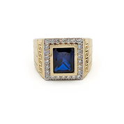 Bague pour Hommes Zircon Bleu en Or Jaune - RIG093