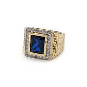 Bague pour Hommes Zircon Bleu en Or Jaune - RIG093