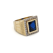 Bague pour Hommes Zircon Bleu en Or Jaune - RIG093