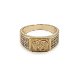 Bague - Or 10K jaune signet tête de méduse pavé cz - RIG099