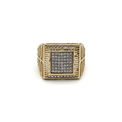 Bague - Or 10K jaune chevalière carré pavé cz - RIG0100