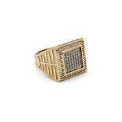 Bague - Or 10K jaune chevalière carré pavé cz - RIG0100