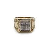 Bague - Or 10K jaune motif clé grecque & carré pavé cz - RIG096