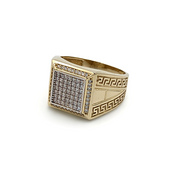 Ring - 10K Yellow Gold Greek key & square cz pavé - RIG096