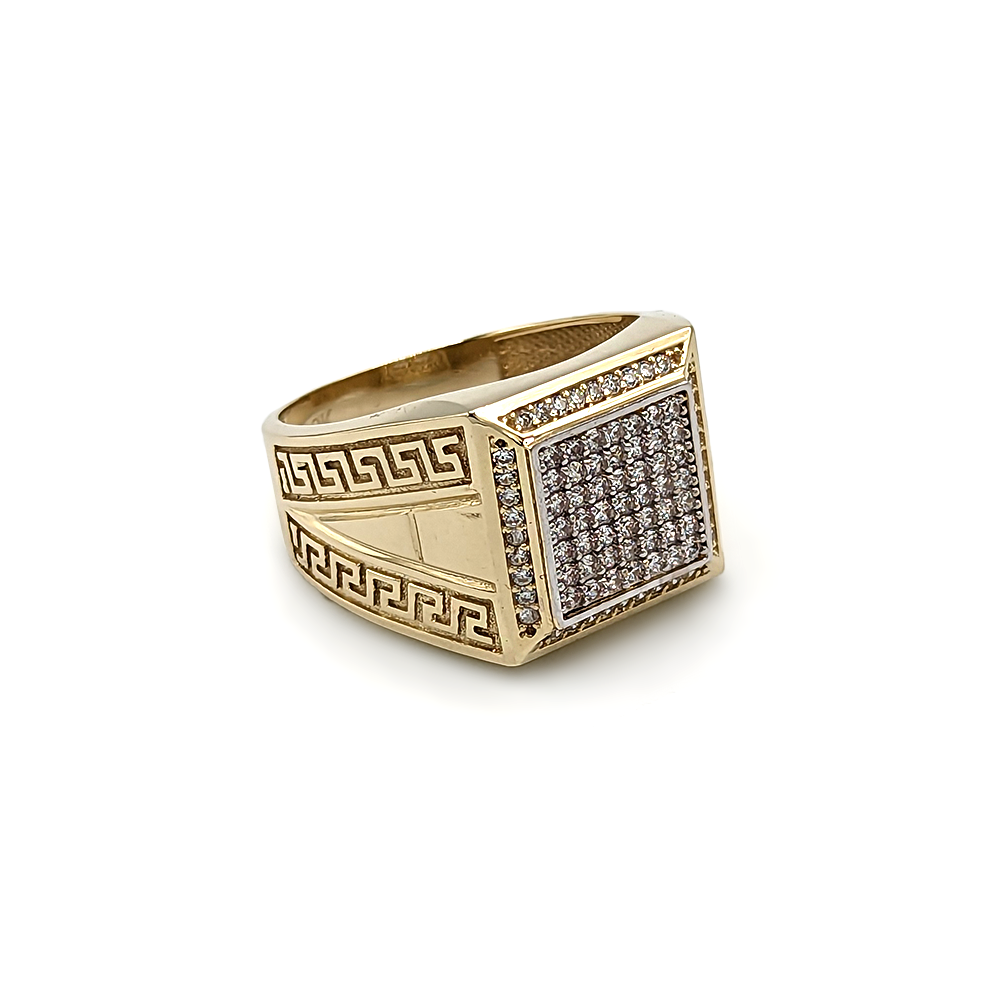 Ring - 10K Yellow Gold Greek key & square cz pavé - RIG096