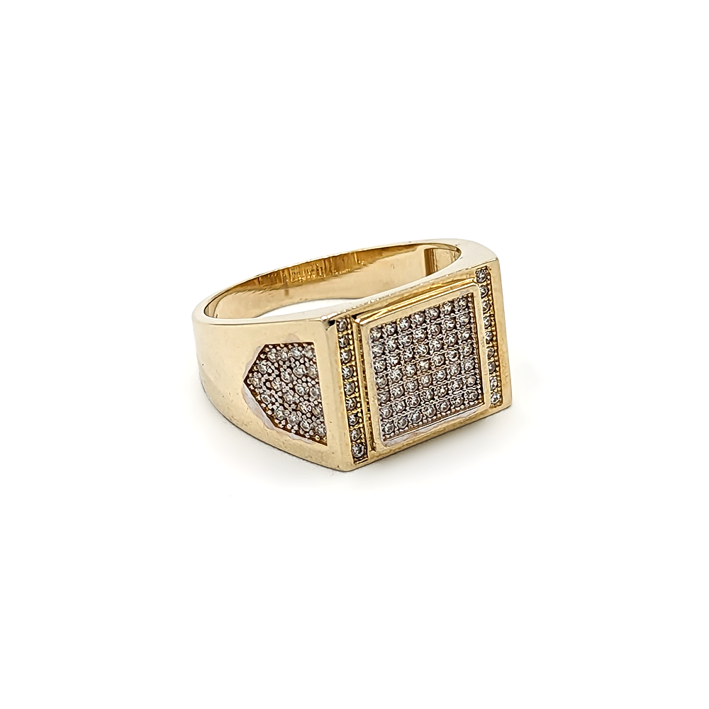 Ring - 10K yellow gold signet square cz pave - RIG098