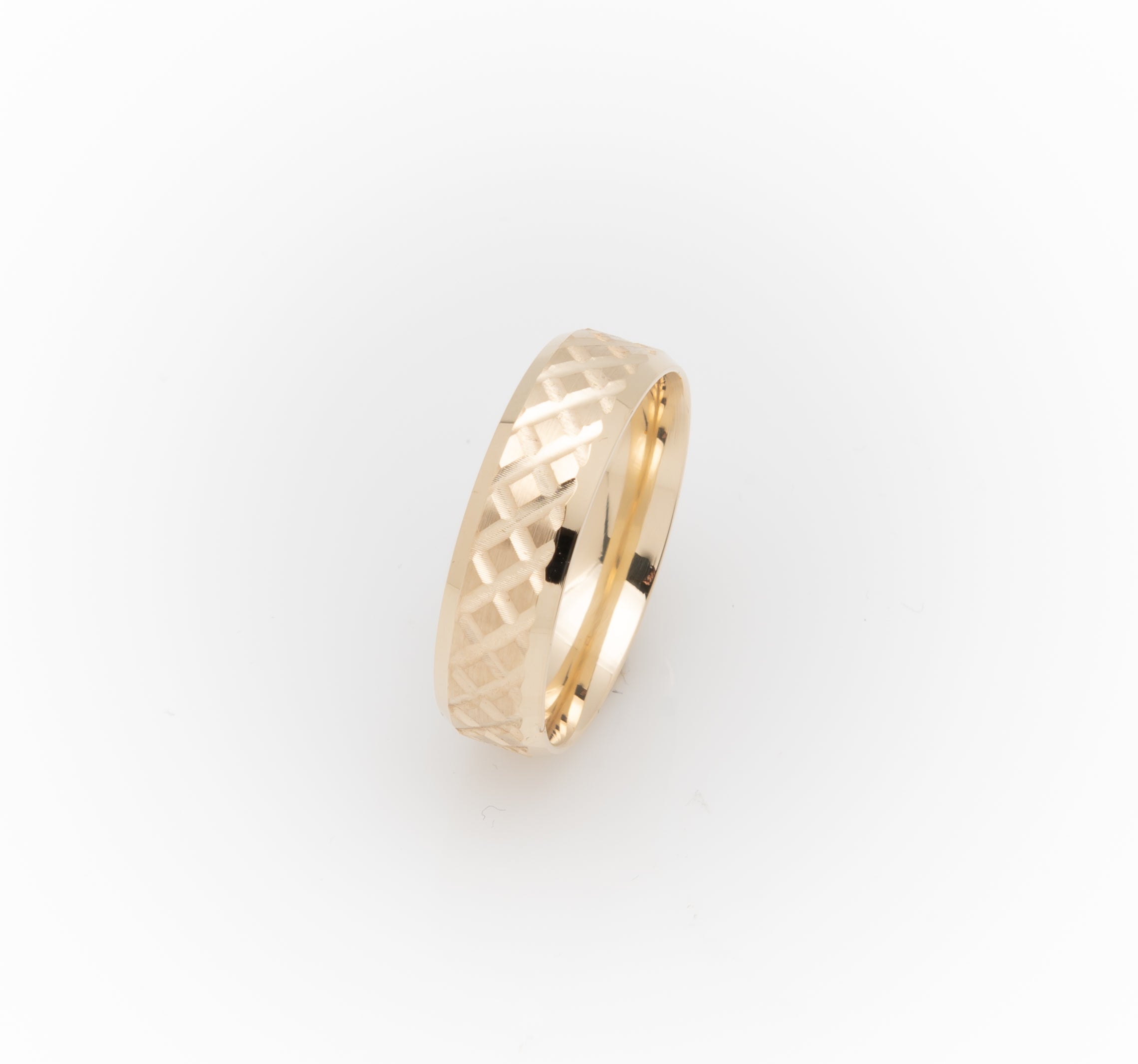 Wedding Band Ring - 10K Gold 6mm Lattice Design - RIG583