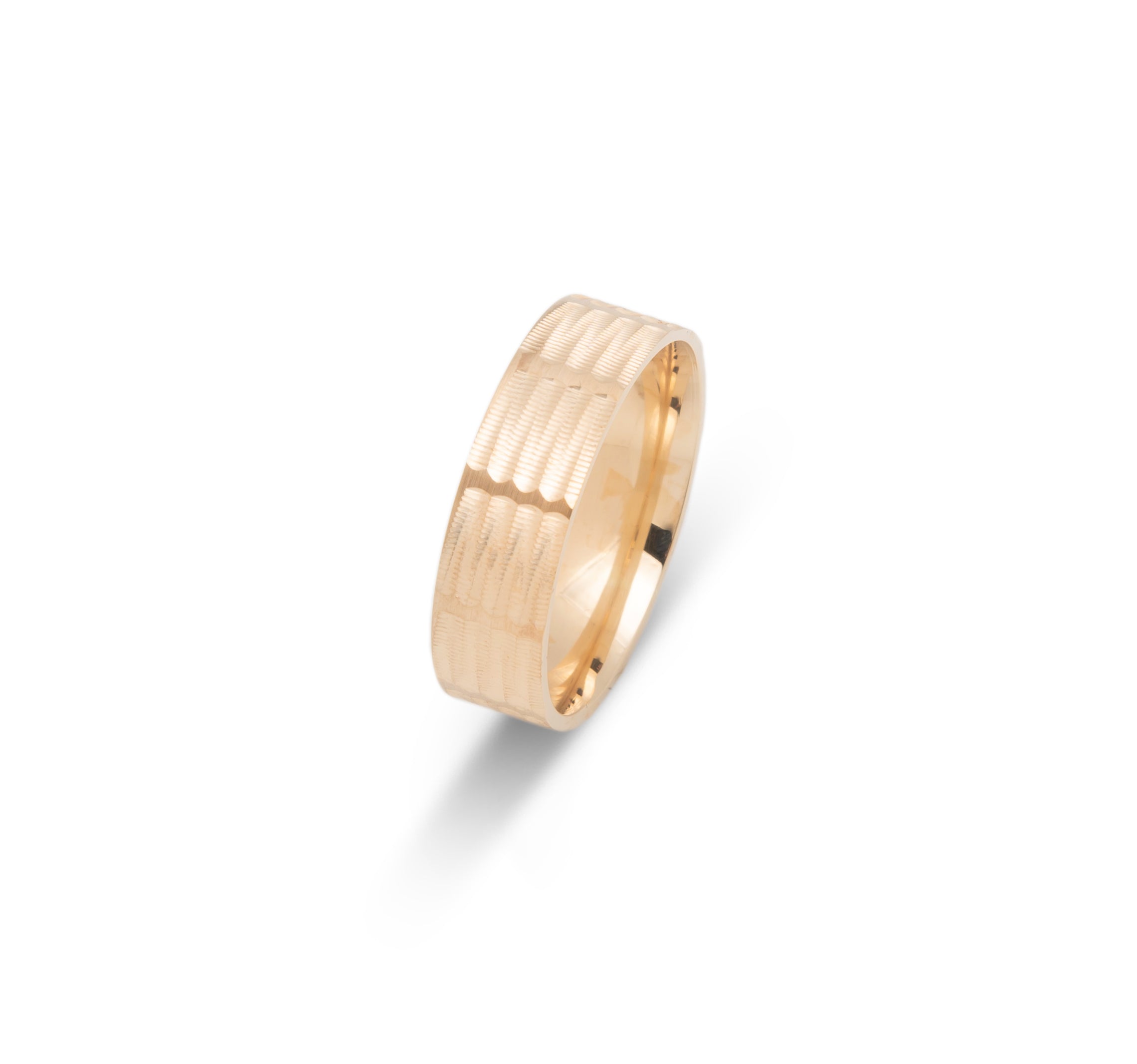 Wedding Band Ring - Textured engraved 10K Gold 6mm - RIG584