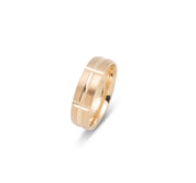 Wedding band ring - 10K Gold satin finish with polished grooves 6mm - RIG590