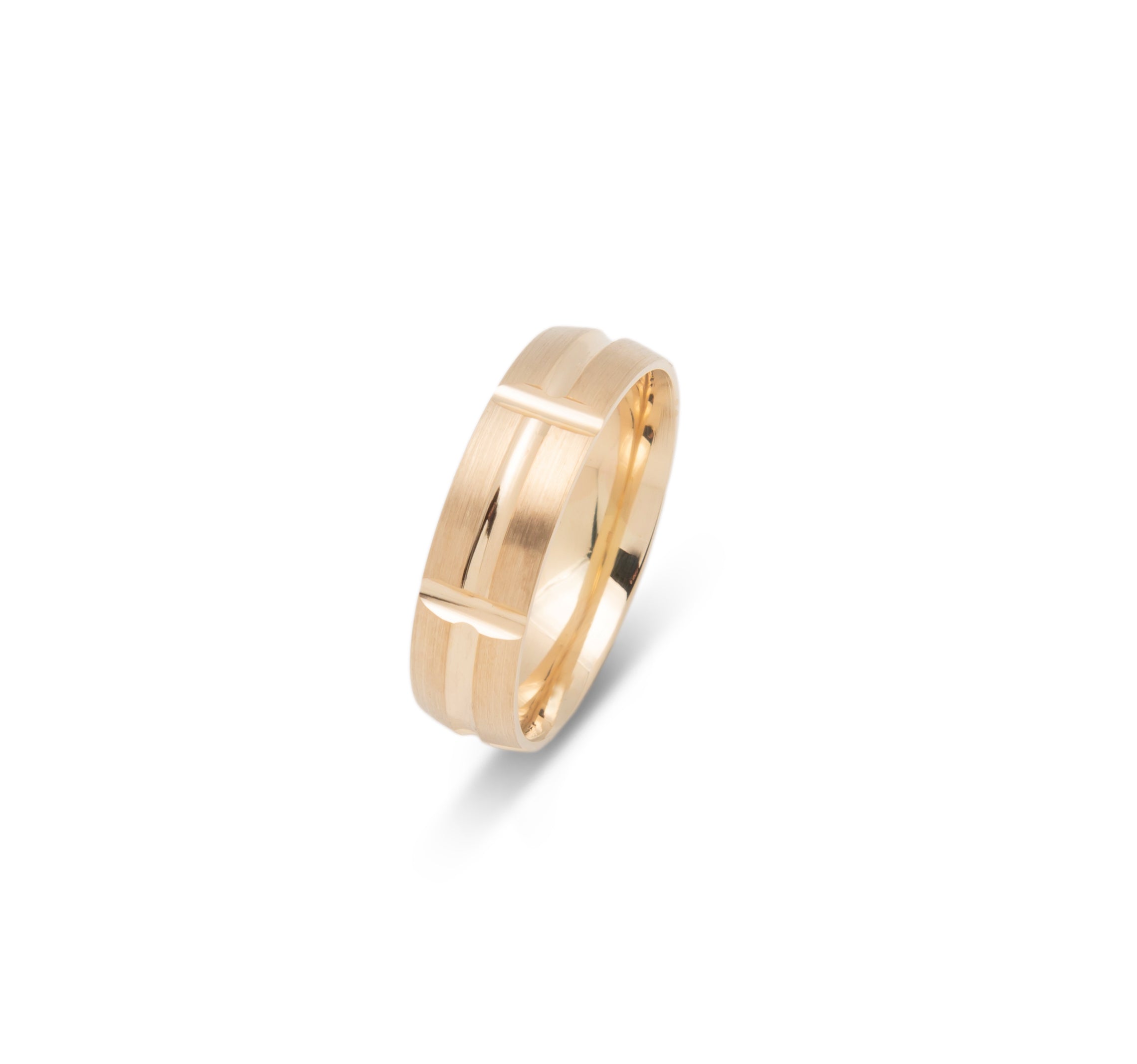 Wedding band ring - 10K Gold satin finish with polished grooves 6mm - RIG590
