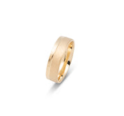 Wedding band ring - 10K Gold engraved diagonal lines & polished edge 6mm - RIG593