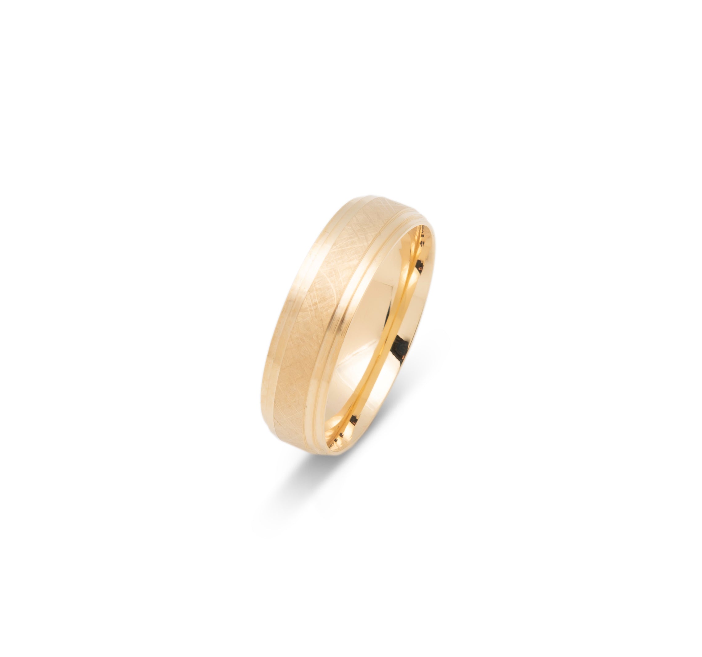 Wedding Band Ring - 10K Gold Engraved Diagonal Lines & Double Brilliant Edges 6mm - RIG596